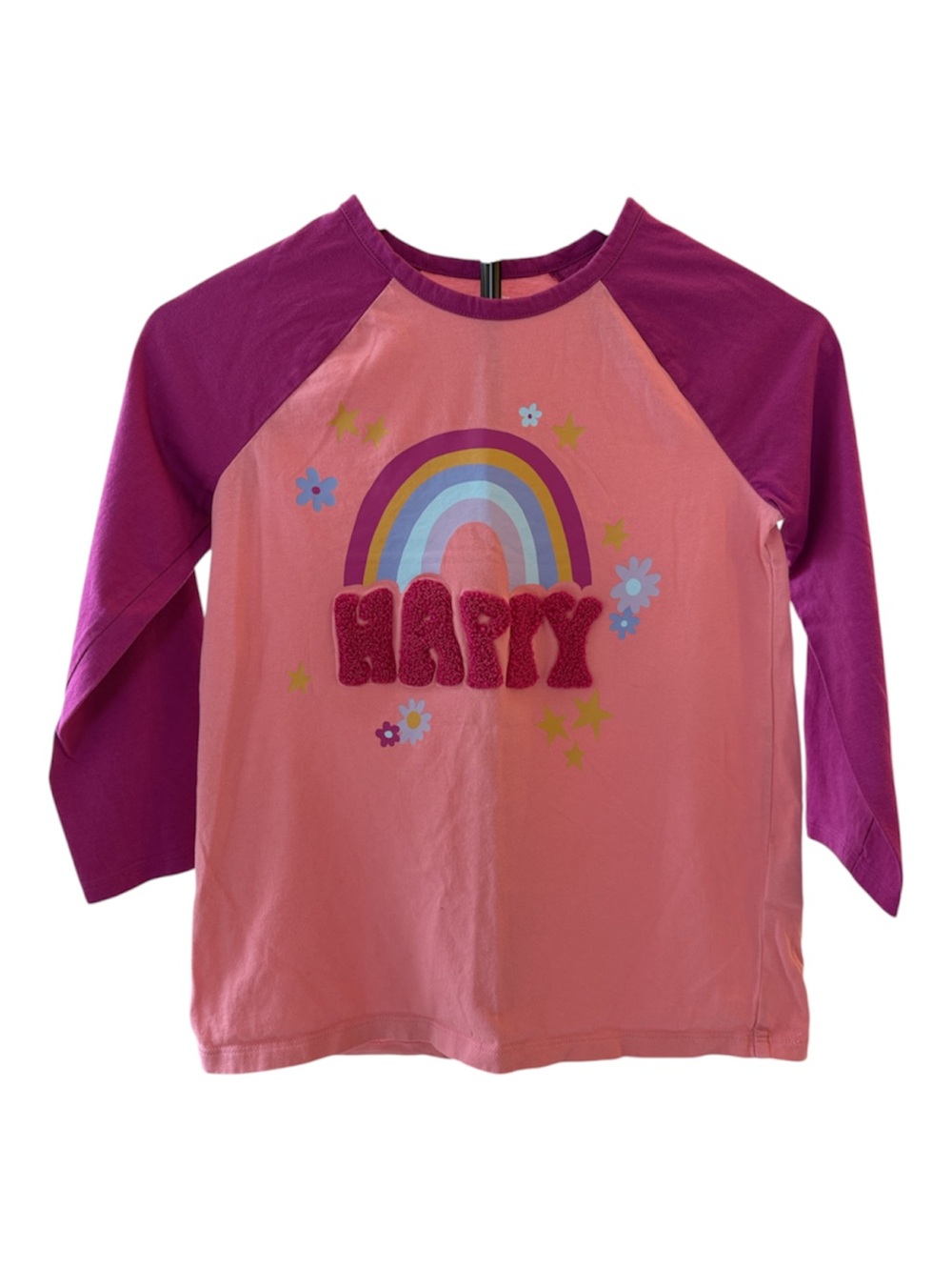 Lands' End Pink & Purple Rainbow 'Happy' Raglan Tee